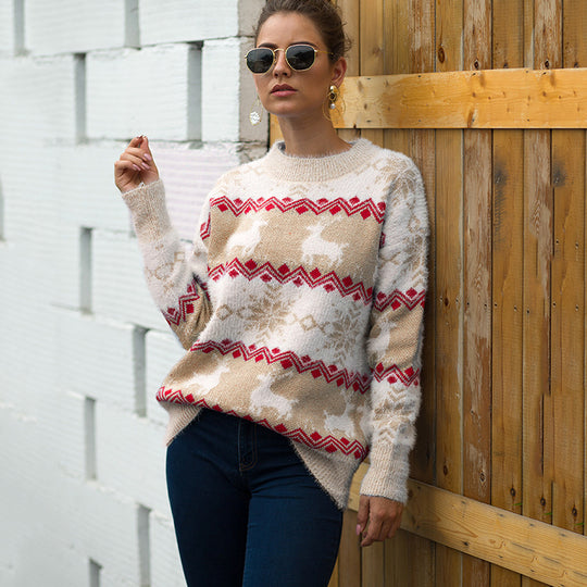 Damen Gemusterter Strickpullover mit weichem Fellgefühl R&B