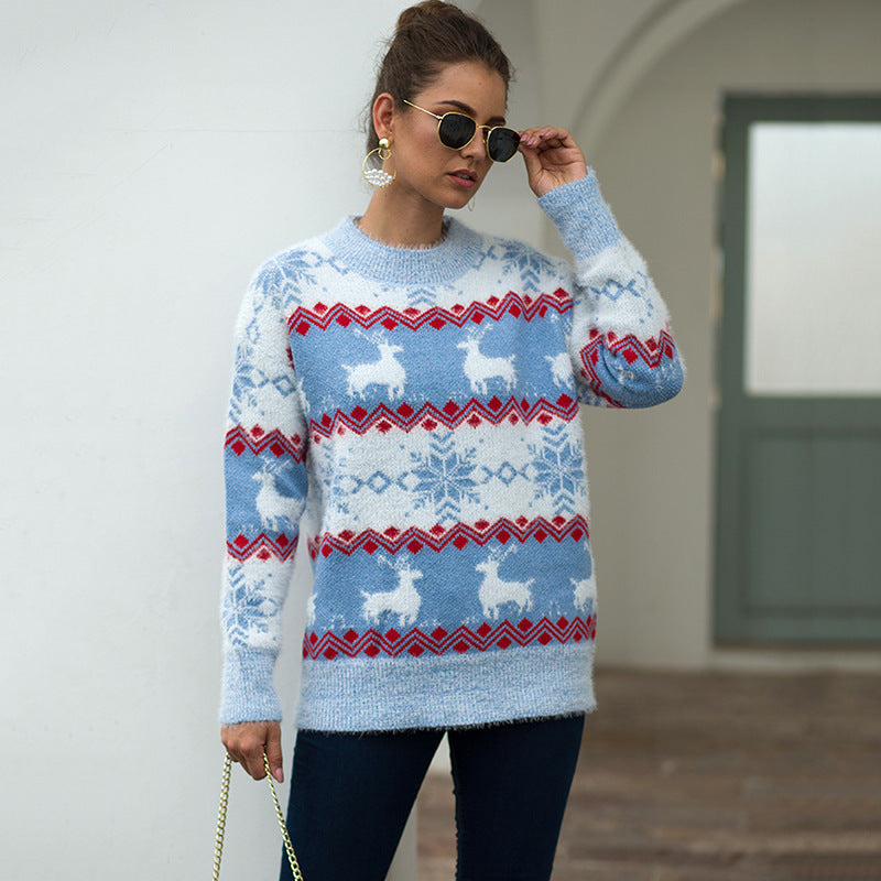 Damen Gemusterter Strickpullover mit weichem Fellgefühl R&B