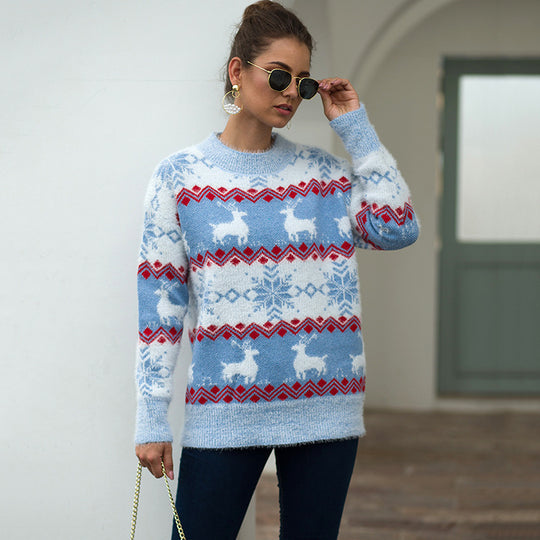 Damen Gemusterter Strickpullover mit weichem Fellgefühl R&B