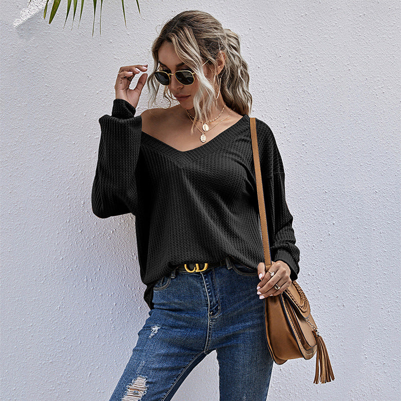 Damen lässiger V-Ausschnitt Pullover mit oversized Schnitt R&B