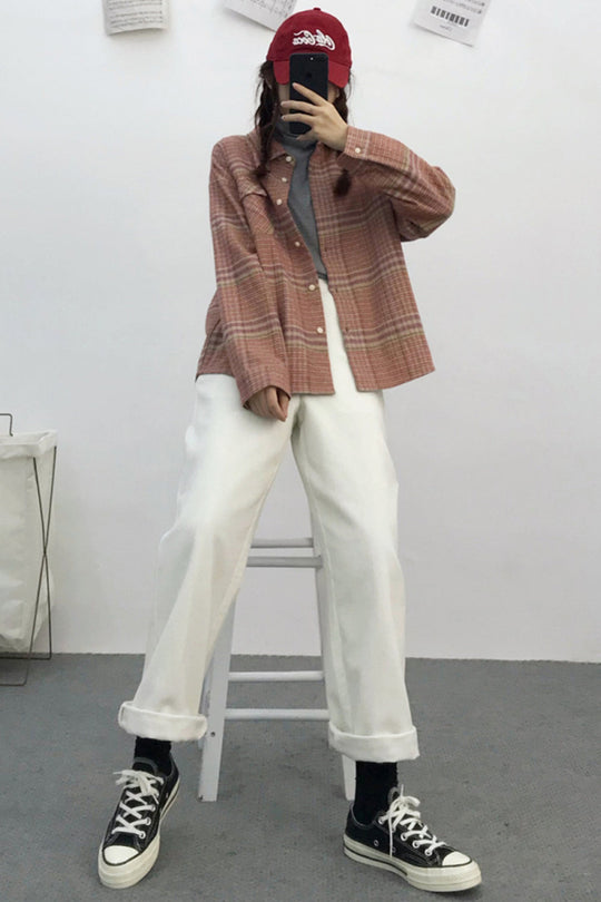 R&B | Verdickung Tweed Karo Langarmhemd