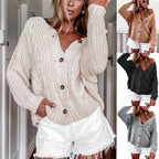 Damen lässige Strickjacke mit weitem Schnitt und Knopfdetails R&B