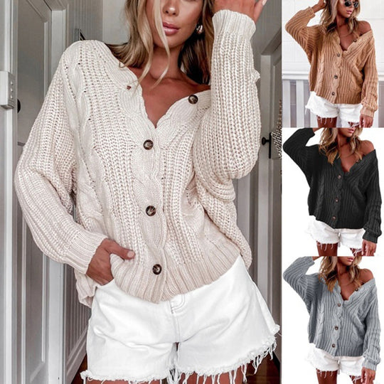 Damen lässige Strickjacke mit weitem Schnitt und Knopfdetails R&B
