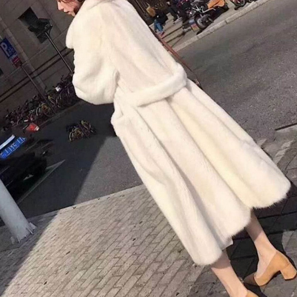 Damen Fluffiger Langmantel mit breitem Gürtel R&B
