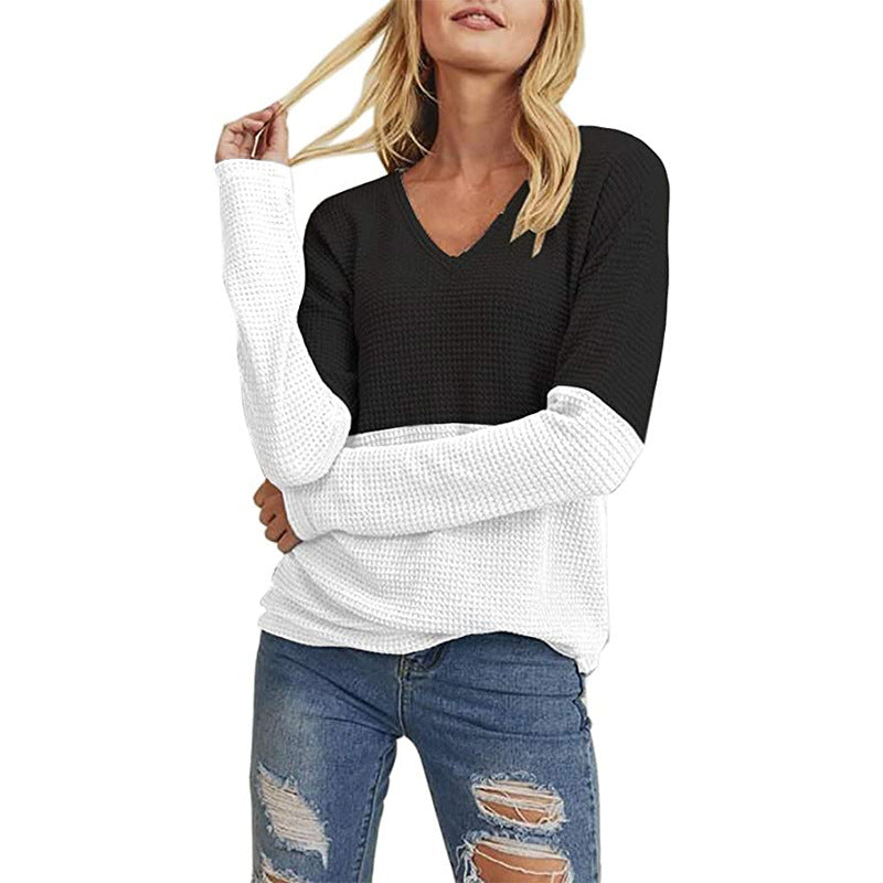 Damen lässiger Strickpullover mit modernem Farbverlauf und V-Ausschnitt R&B