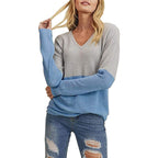 Damen lässiger Strickpullover mit modernem Farbverlauf und V-Ausschnitt