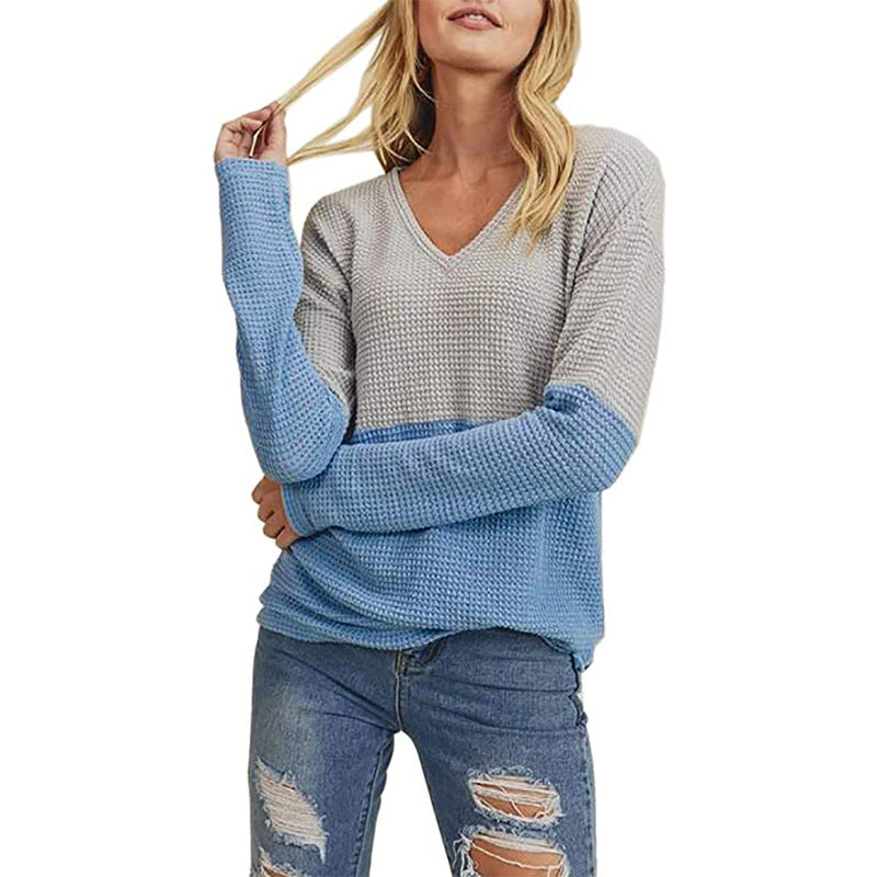 Damen lässiger Strickpullover mit modernem Farbverlauf und V-Ausschnitt