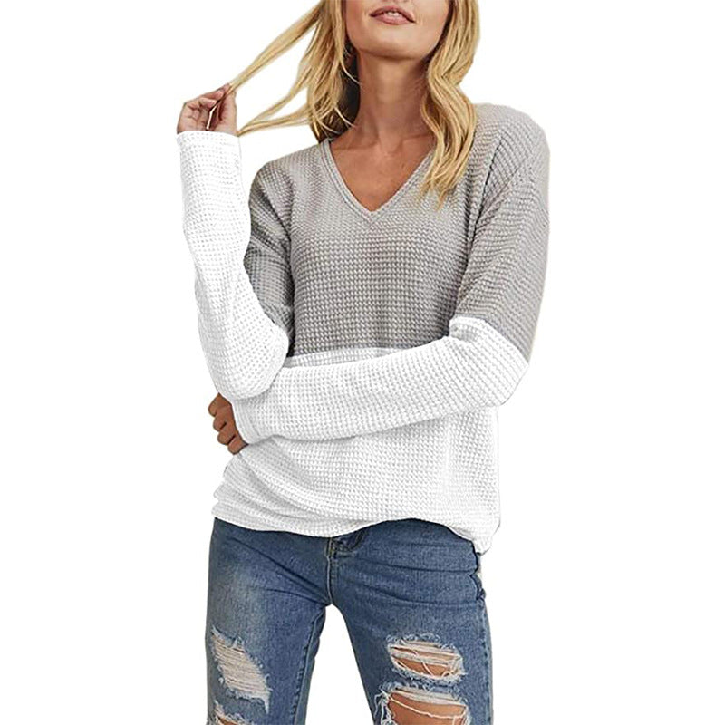 Damen lässiger Strickpullover mit modernem Farbverlauf und V-Ausschnitt
