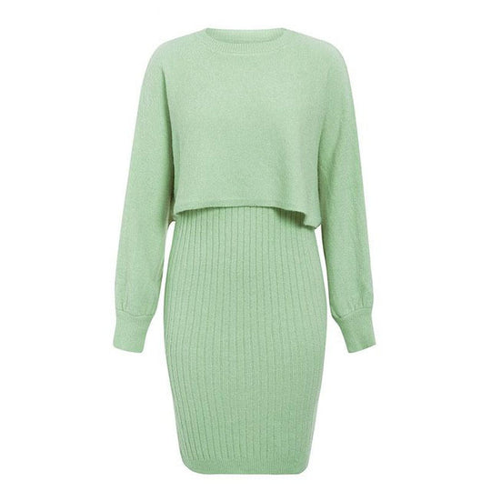 Damen Strickkleid mit cropped Oberteil und Rippstruktur R&B