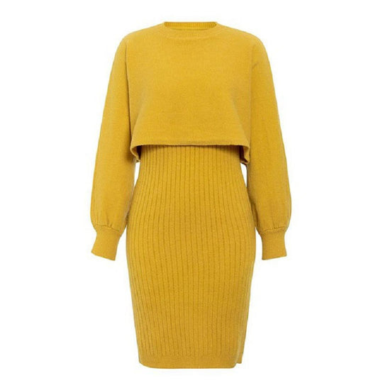 Damen Strickkleid mit cropped Oberteil und Rippstruktur R&B