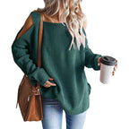 Damen lässiger Strickpullover mit schulterfreier Ausschnittführung R&B