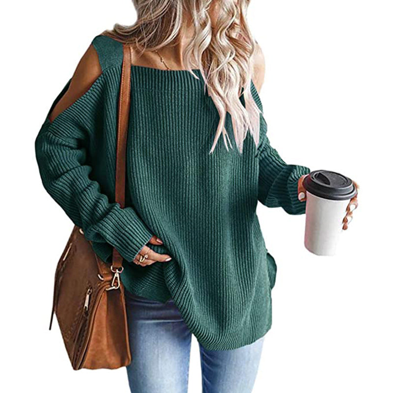 Damen lässiger Strickpullover mit schulterfreier Ausschnittführung R&B