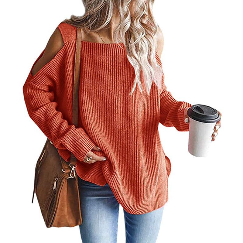 Damen lässiger Pullover mit schulterfreien Details R&B