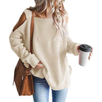 Damen lässiger Strickpullover mit schulterfreier Ausschnittführung R&B