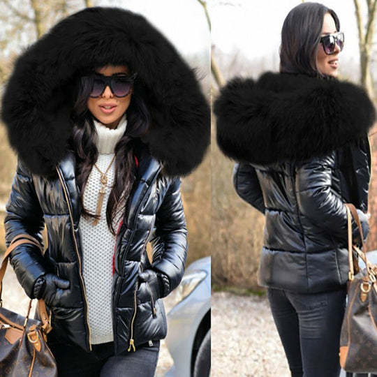 Damen Modische Steppjacke mit Kunstpelzkragen R&B