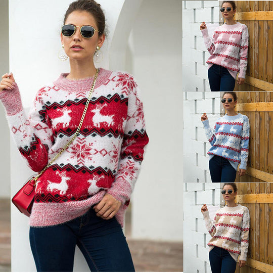 Damen Gemusterter Strickpullover mit weichem Fellgefühl R&B