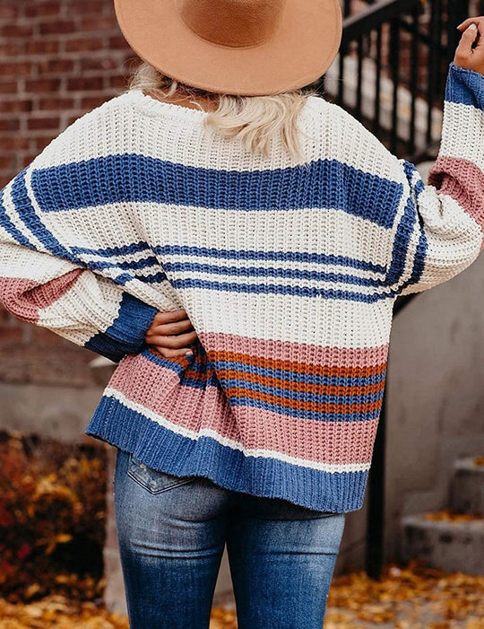 Damen Grobstrickpullover mit vielseitigem Streifenmuster R&B