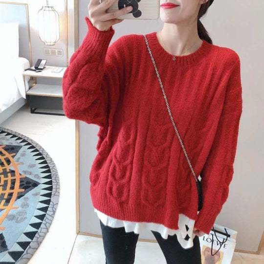 Damen Grobstrickpullover mit Zopfstrickmuster und lässigem Schnitt R&B