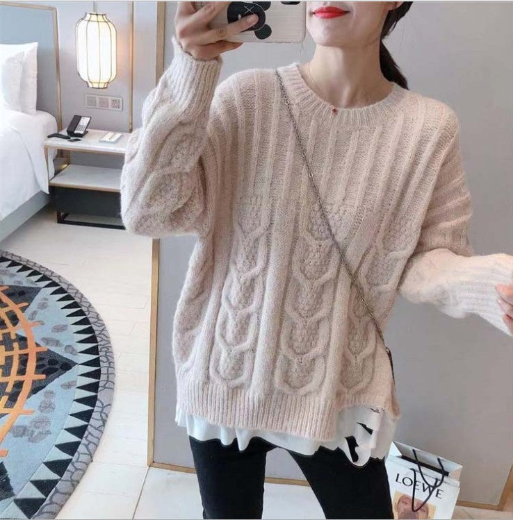 Damen Grobstrickpullover mit Zopfstrickmuster und lässigem Schnitt R&B
