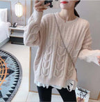 Damen Grobstrickpullover mit Zopfstrickmuster und lässigem Schnitt R&B