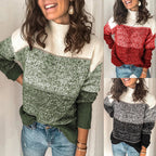 Damen Grobstrickpullover mit hohem Kragen und mehrfarbigem Muster R&B