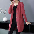 R&B | Cardigan-Pullover Wollstrick Lockere Passform Kabelärmeln Mittellang Knopffront