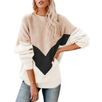 Damen oversized Strickpullover mit innovativem Farbblockdesign R&B