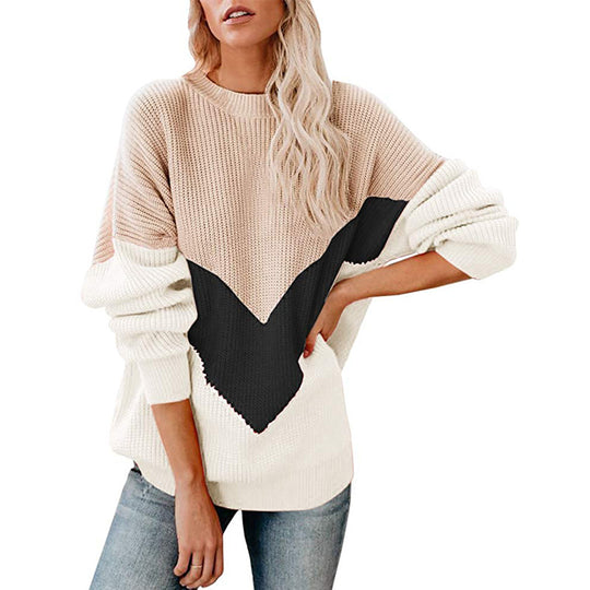 Damen oversized Strickpullover mit innovativem Farbblockdesign R&B