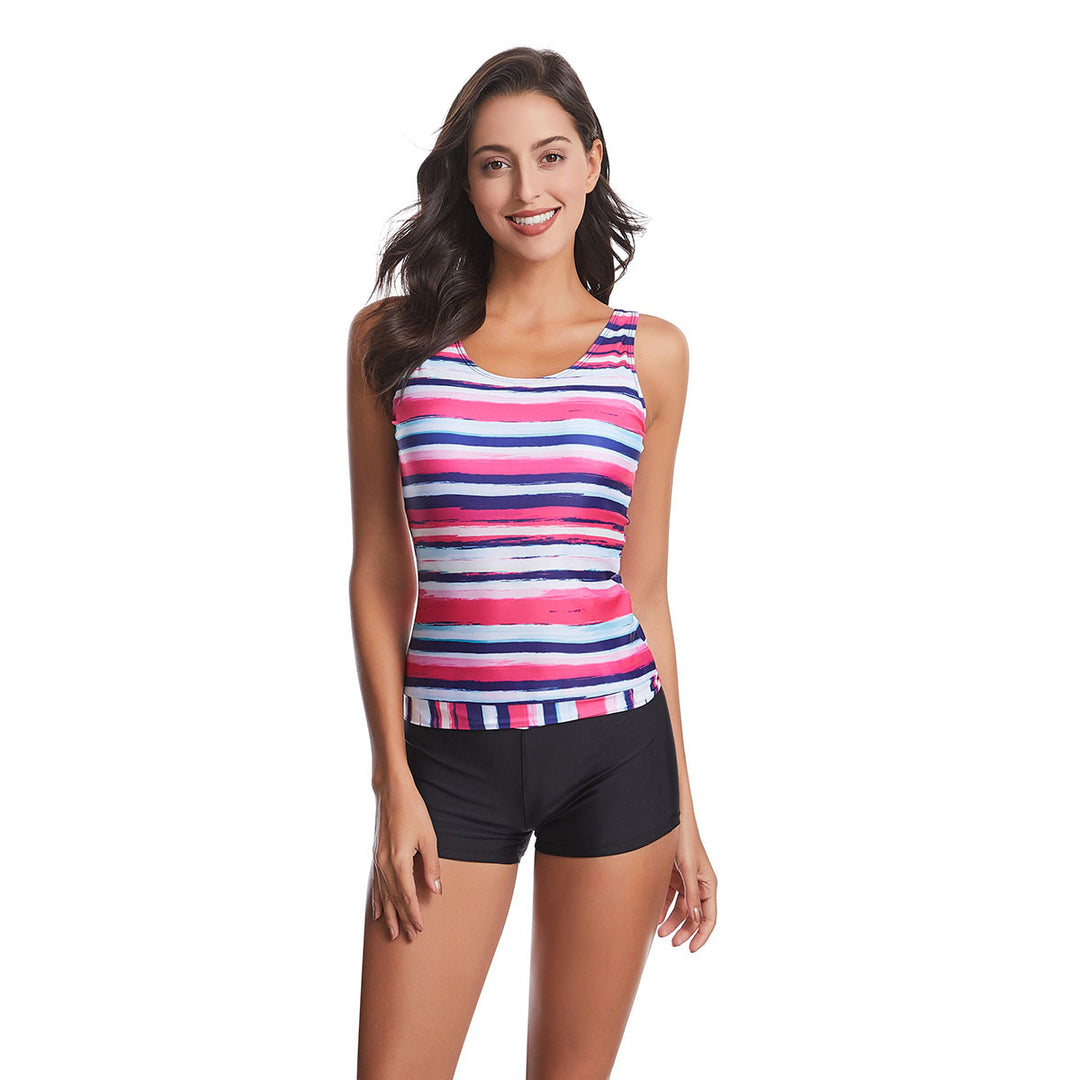 Damen Sportliches Tankini-Set mit modischem Streifenmuster R&B