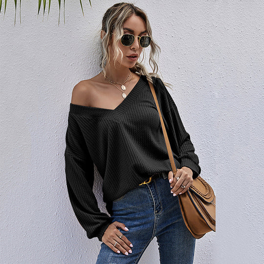 Damen lässiger V-Ausschnitt Pullover mit oversized Schnitt R&B