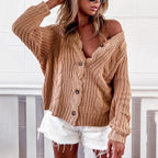 Damen lässige Strickjacke mit weitem Schnitt und Knopfdetails R&B