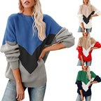 Damen Grobstrickpullover mit V-förmigem Farbdesign