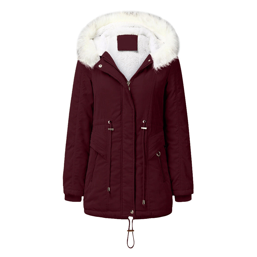 Damen modischer Winterparka mit abnehmbarem Kunstfellkragen und verstellbarem Taillenzug R&B