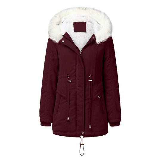 Damen modischer Winterparka mit abnehmbarem Kunstfellkragen und verstellbarem Taillenzug R&B