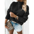 Damen Strickpullover mit dekorativem Zopfmuster und hohem Kragen R&B