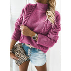 Damen Strickpullover mit dekorativem Zopfmuster und hohem Kragen R&B