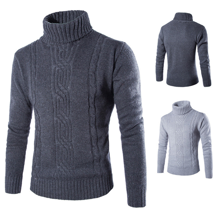 Herren modischer Strickpullover mit hochgeschlossenem Kragen und raffinierter Zopfmusterstruktur R&B