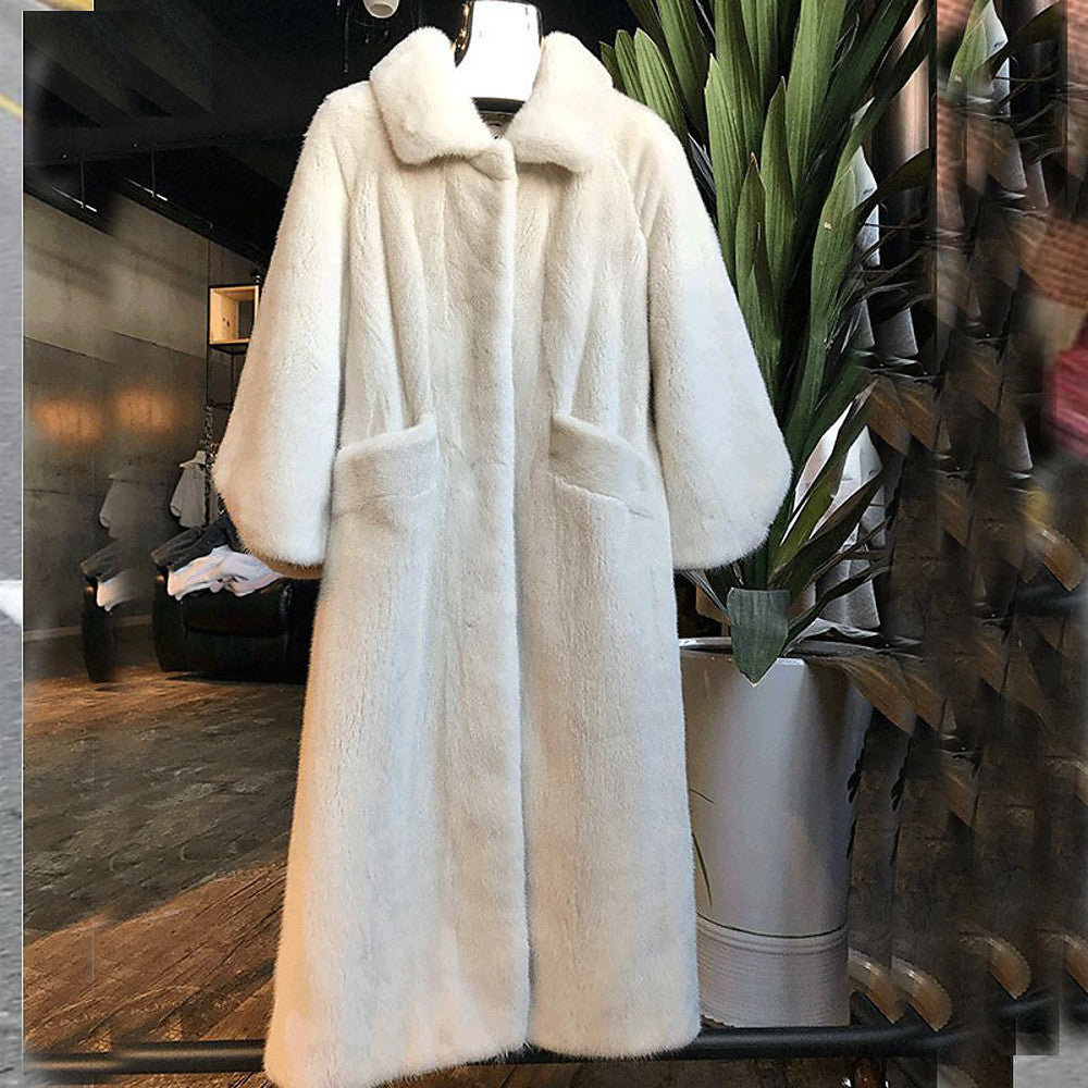 Damen Fluffiger Langmantel mit breitem Gürtel R&B