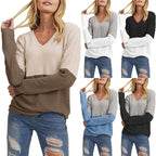 Damen lässiger Strickpullover mit modernem Farbverlauf und V-Ausschnitt