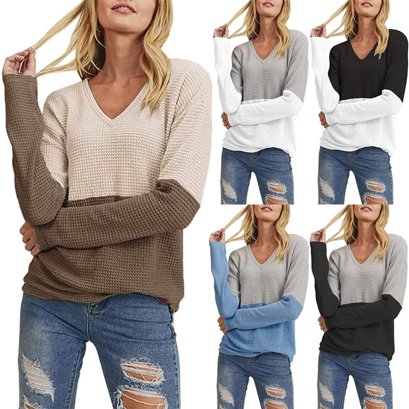 Damen lässiger Strickpullover mit modernem Farbverlauf und V-Ausschnitt