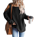 Damen lässiger Strickpullover mit schulterfreier Ausschnittführung R&B
