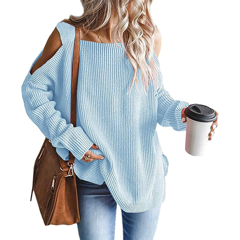 Damen lässiger Strickpullover mit schulterfreier Ausschnittführung R&B
