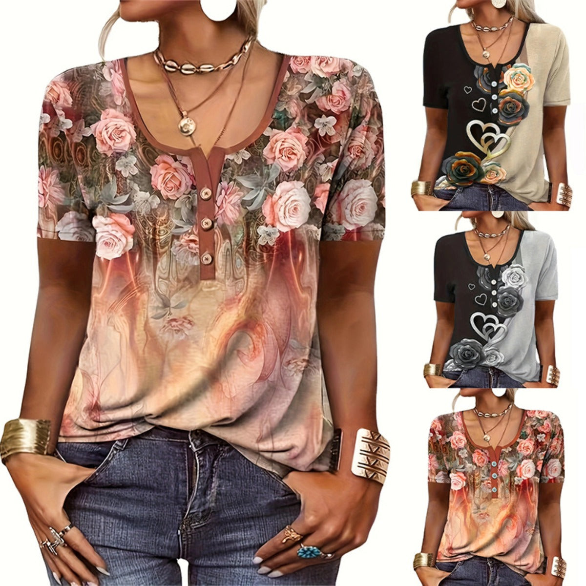 R&B | T-Shirt mit lockerem Print für Frauen