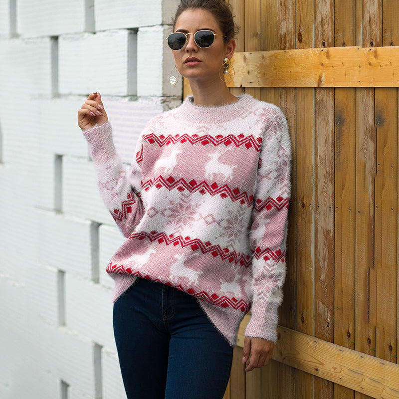 Damen Gemusterter Strickpullover mit weichem Fellgefühl R&B