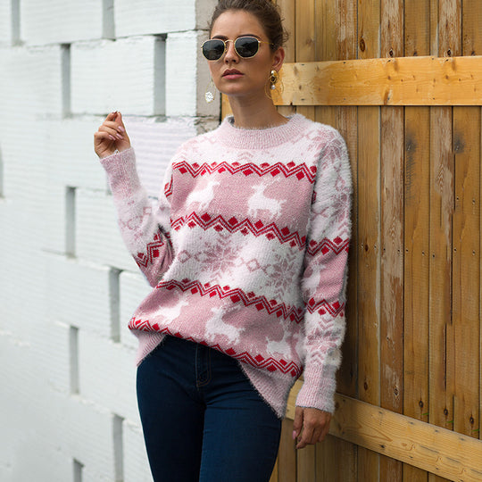 Damen Gemusterter Strickpullover mit weichem Fellgefühl R&B