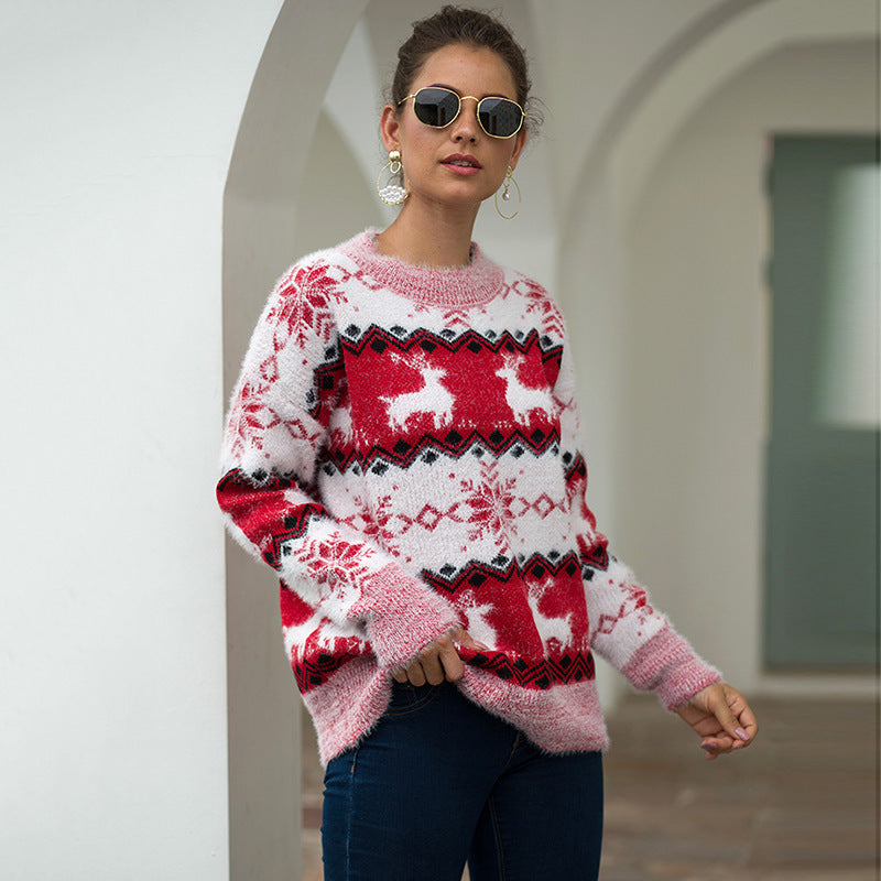 Damen Gemusterter Strickpullover mit weichem Fellgefühl R&B