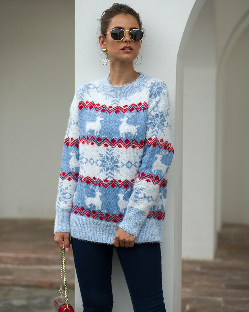 Damen Gemusterter Strickpullover mit weichem Fellgefühl R&B