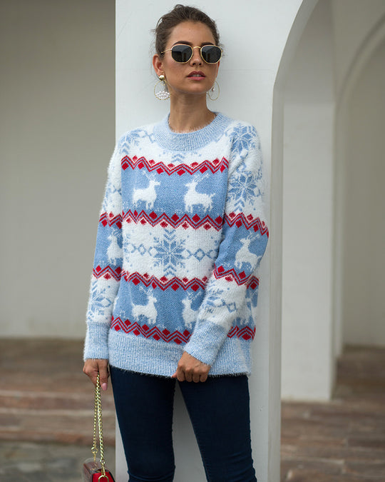 Damen Gemusterter Strickpullover mit weichem Fellgefühl R&B