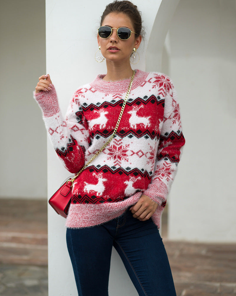 Damen Gemusterter Strickpullover mit weichem Fellgefühl R&B