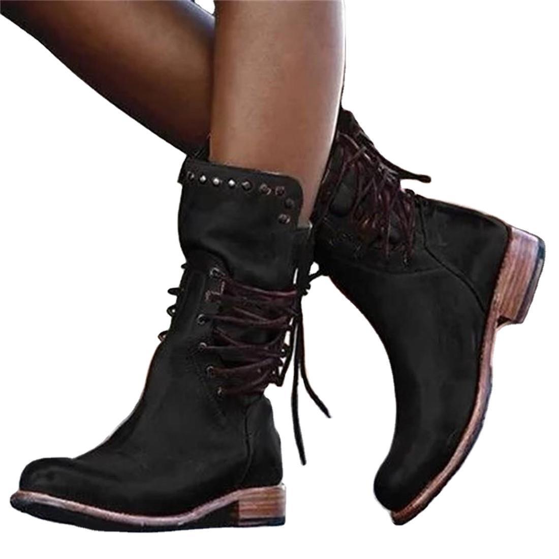 Damen Schnürstiefel mit dekorativen Nieten und robuster Profilsohle R&B